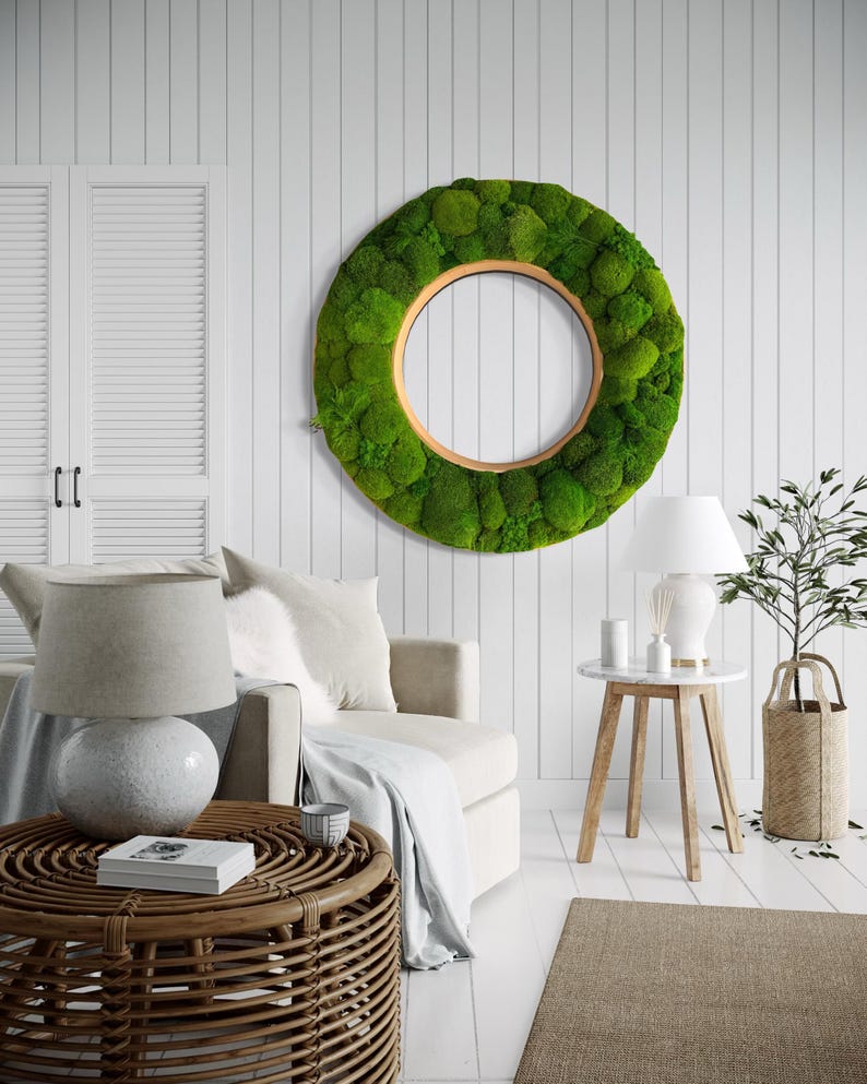 Moss Wall Art - Round wall art - Moss Ring - Preserved Moss Art with LED lighting - Statement Wall Art