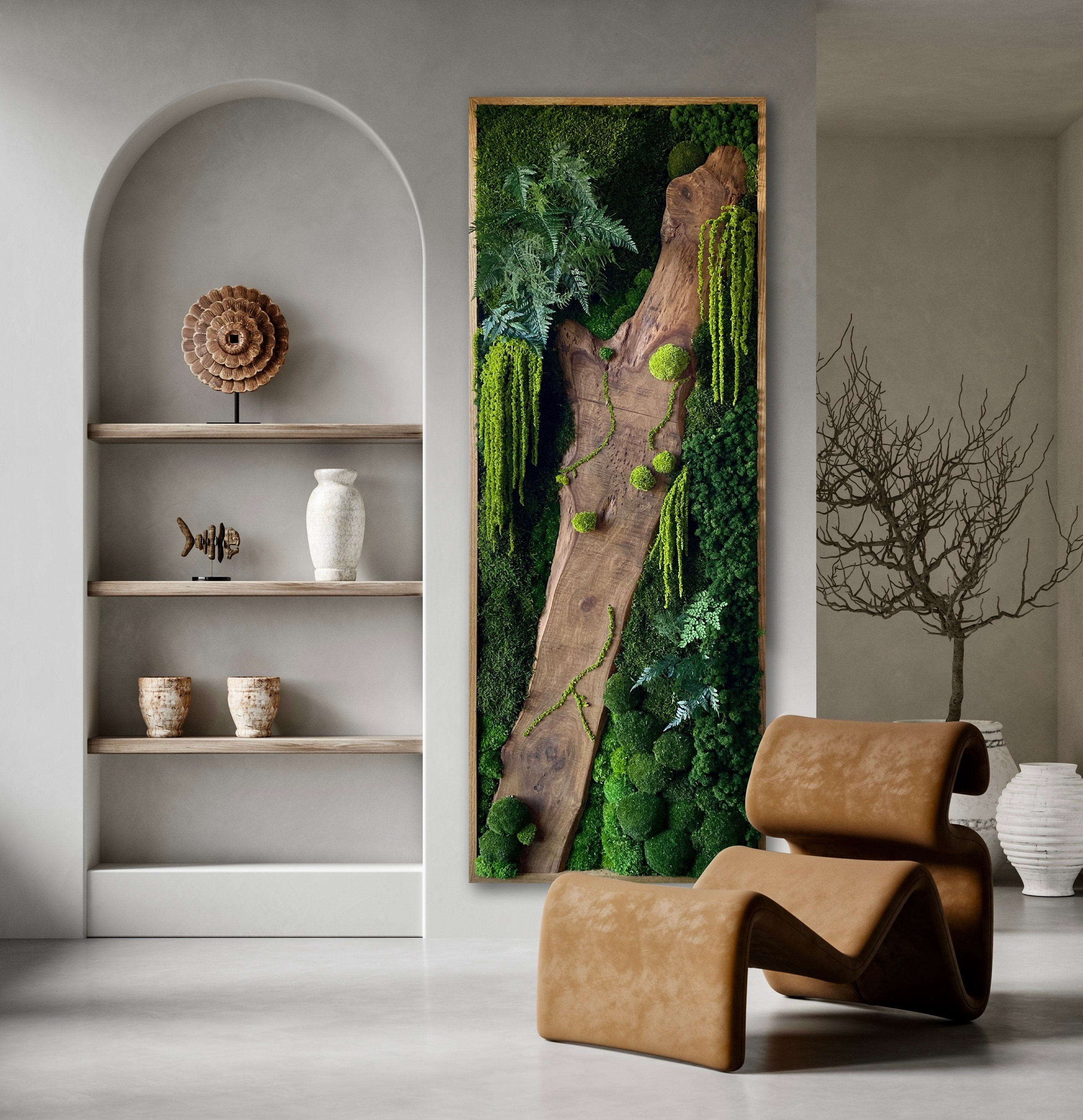 Moss Wall Art - Wood moss art - live Edge Art - Unique Statement Piece - Moss Art
