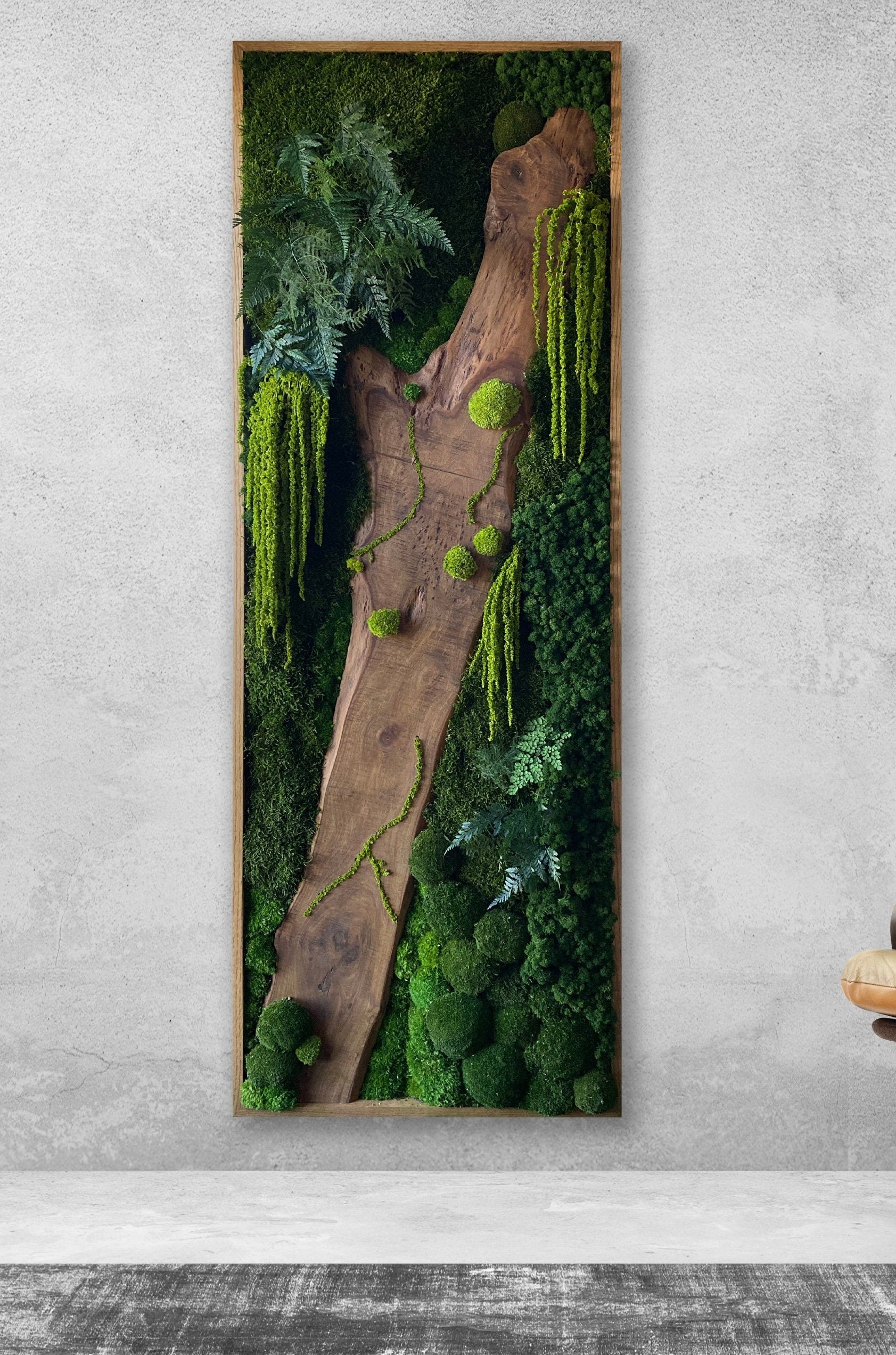 Moss Wall Art - Wood moss art - live Edge Art - Unique Statement Piece - Moss Art