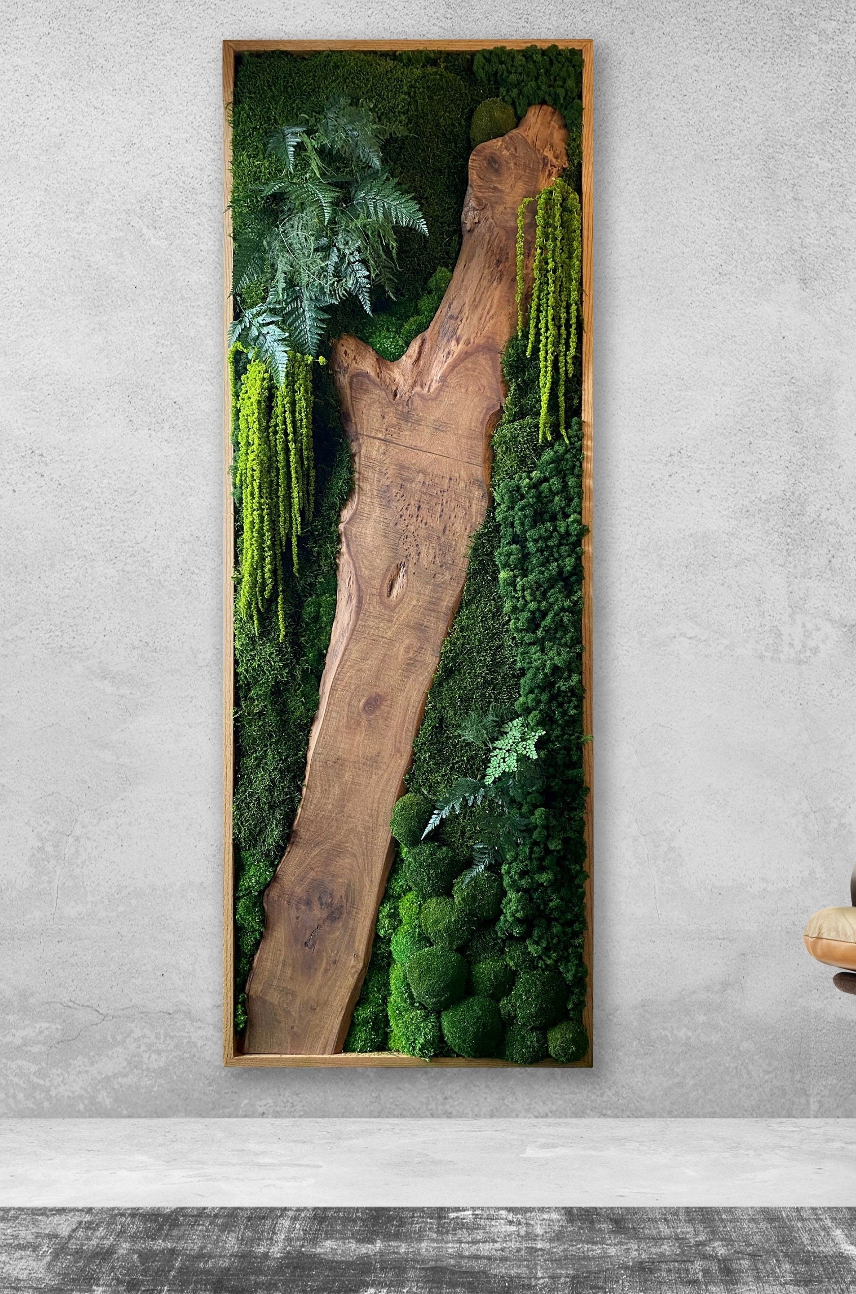 Moss Wall Art - Wood moss art - live Edge Art - Unique Statement Piece - Moss Art