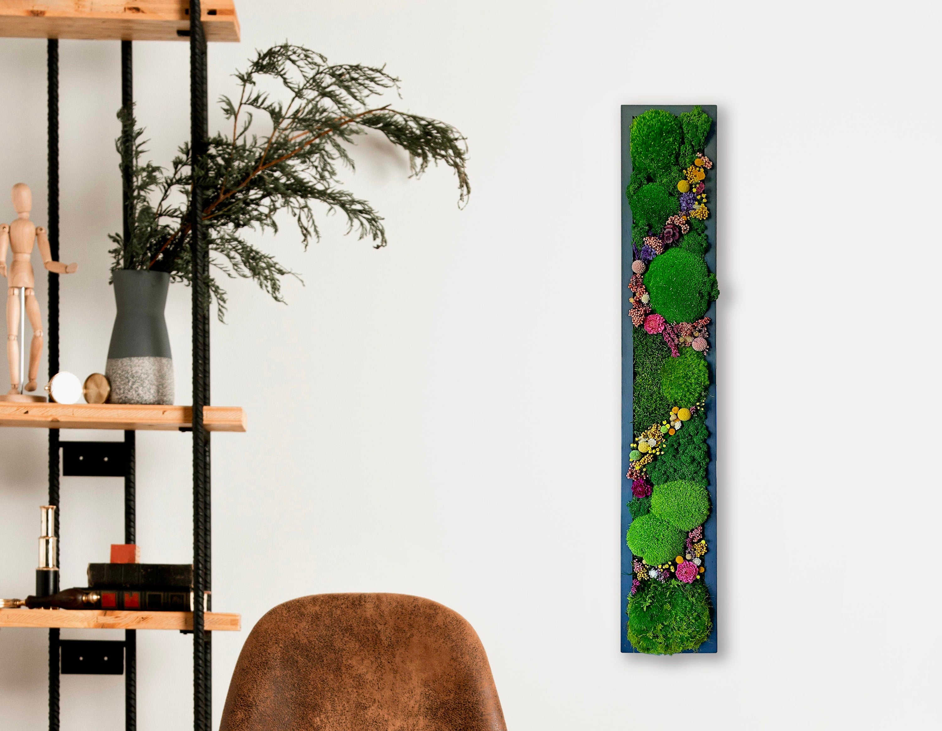 Moss Wall Art. Moss Art. Preserved Moss. Green wall. Moss with flowers
