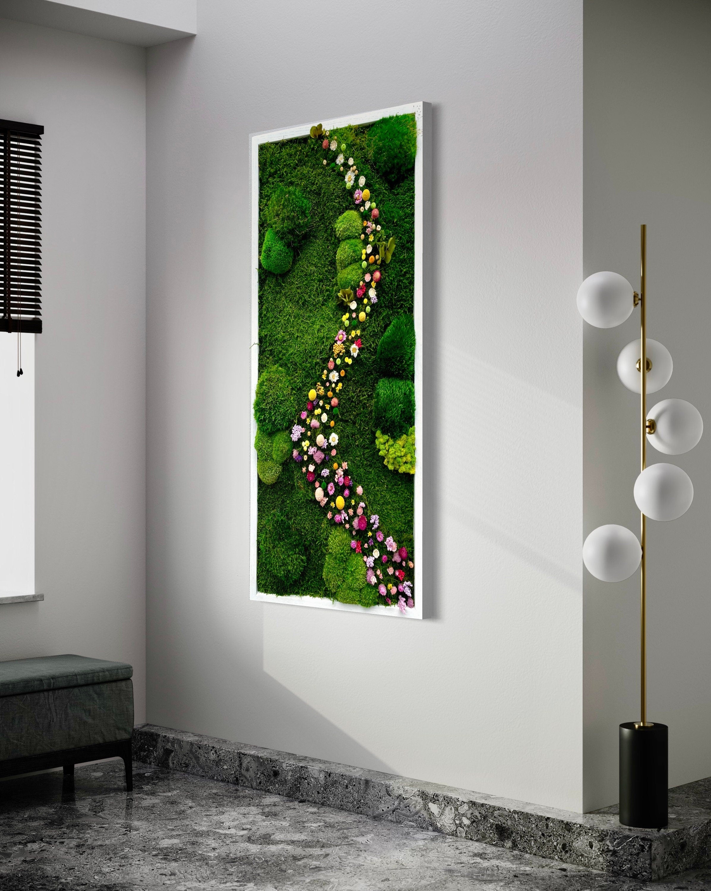 Moss wall Art. Flower art. Moss Painting. Moss wall. Preserved moss art with Flowers