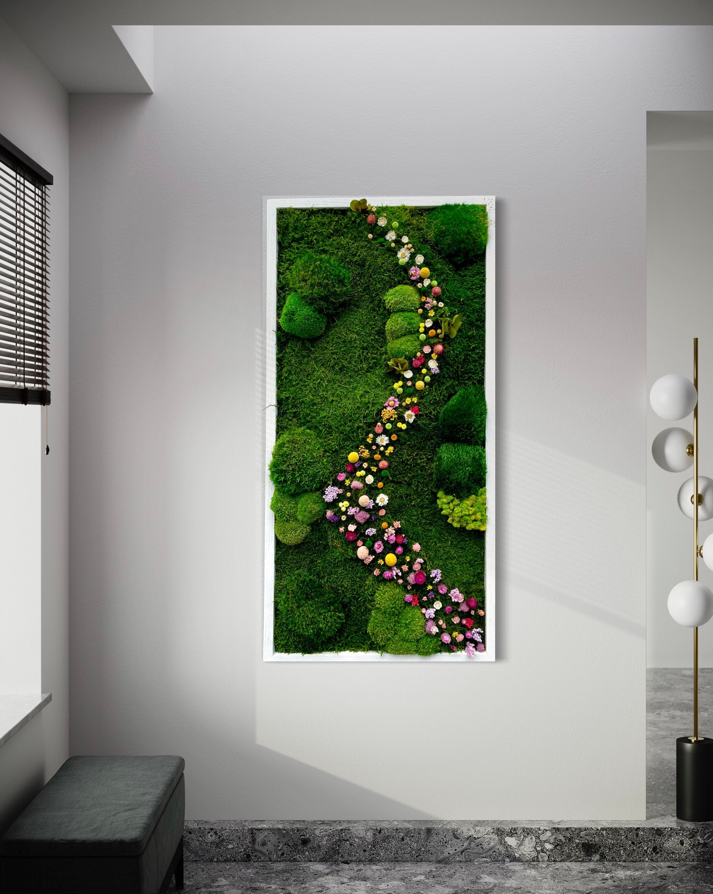 Moss wall Art. Flower art. Moss Painting. Moss wall. Preserved moss art with Flowers