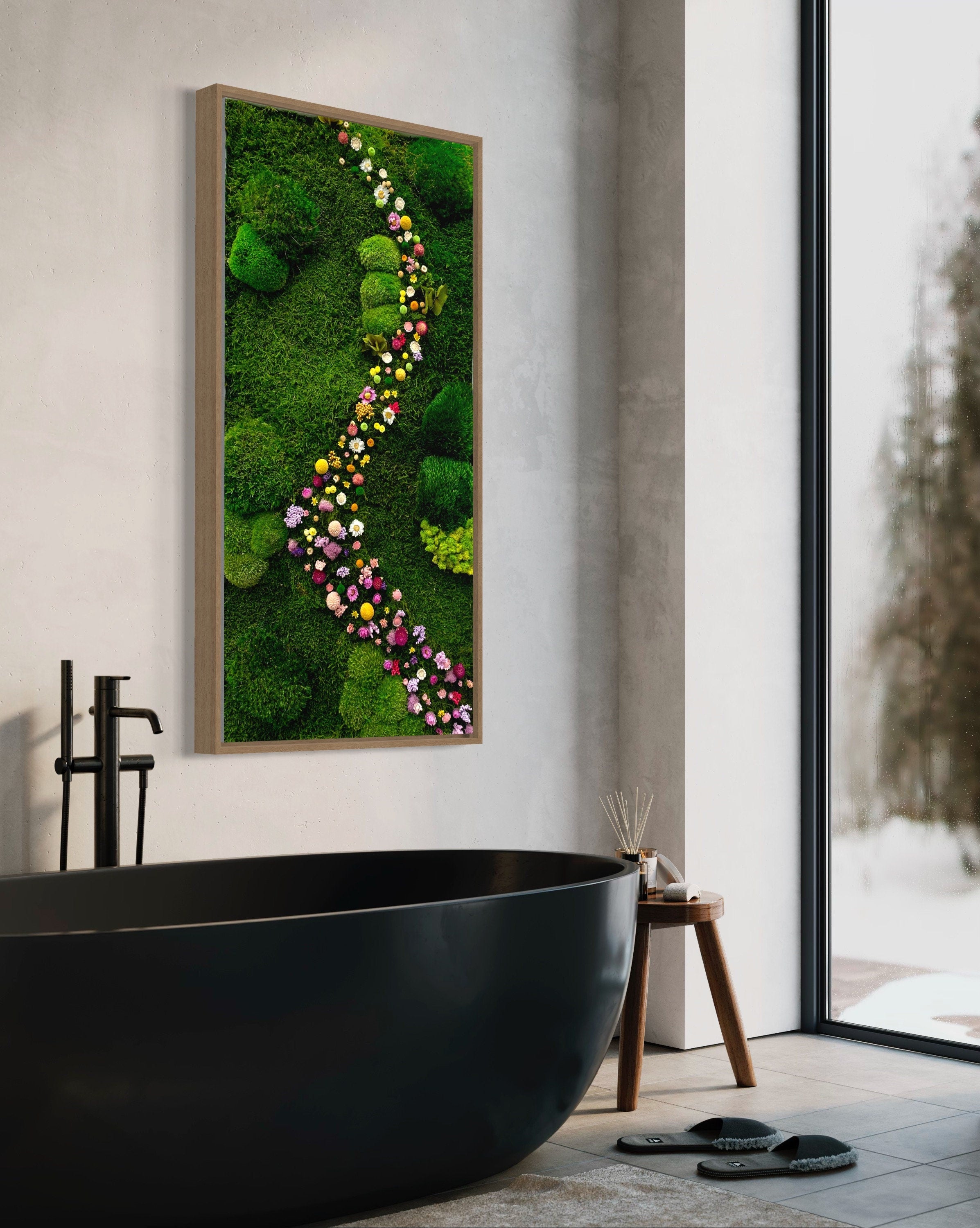 Moss wall Art. Flower art. Moss Painting. Moss wall. Preserved moss art with Flowers