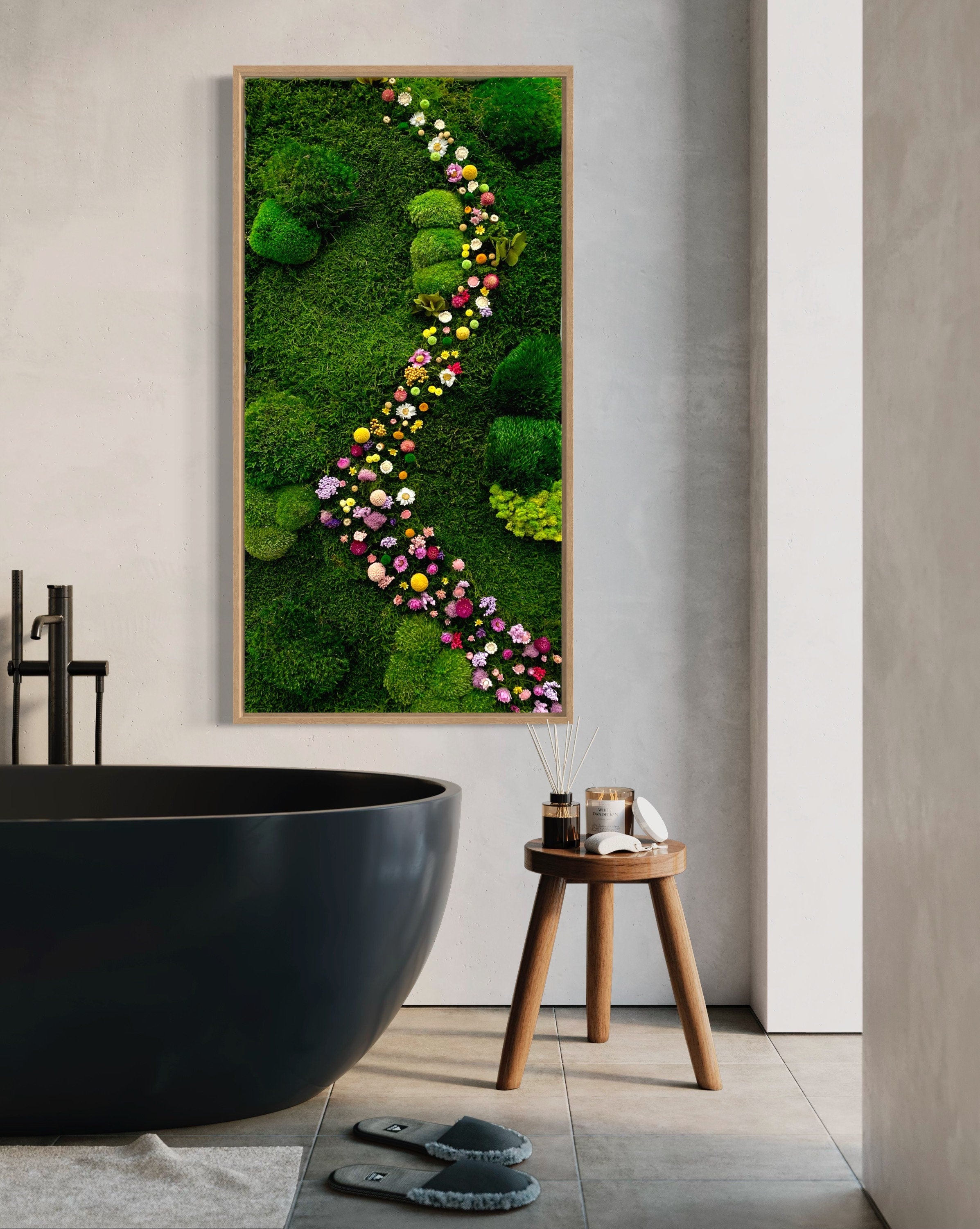 Moss wall Art. Flower art. Moss Painting. Moss wall. Preserved moss art with Flowers