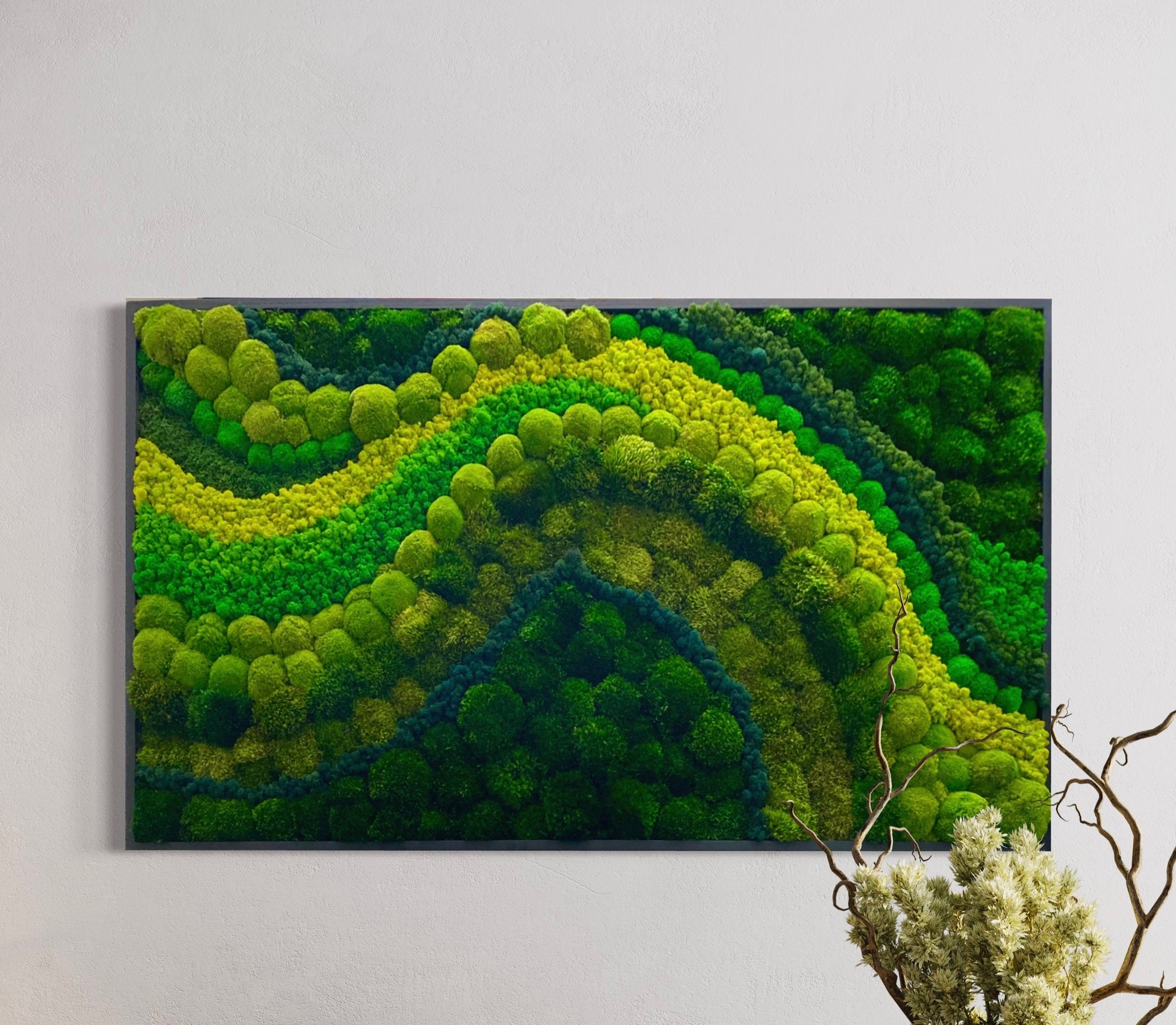 Moss Wall Art. Wall Decor. Green wall. Oak frame Statement Art. Planted mosswall