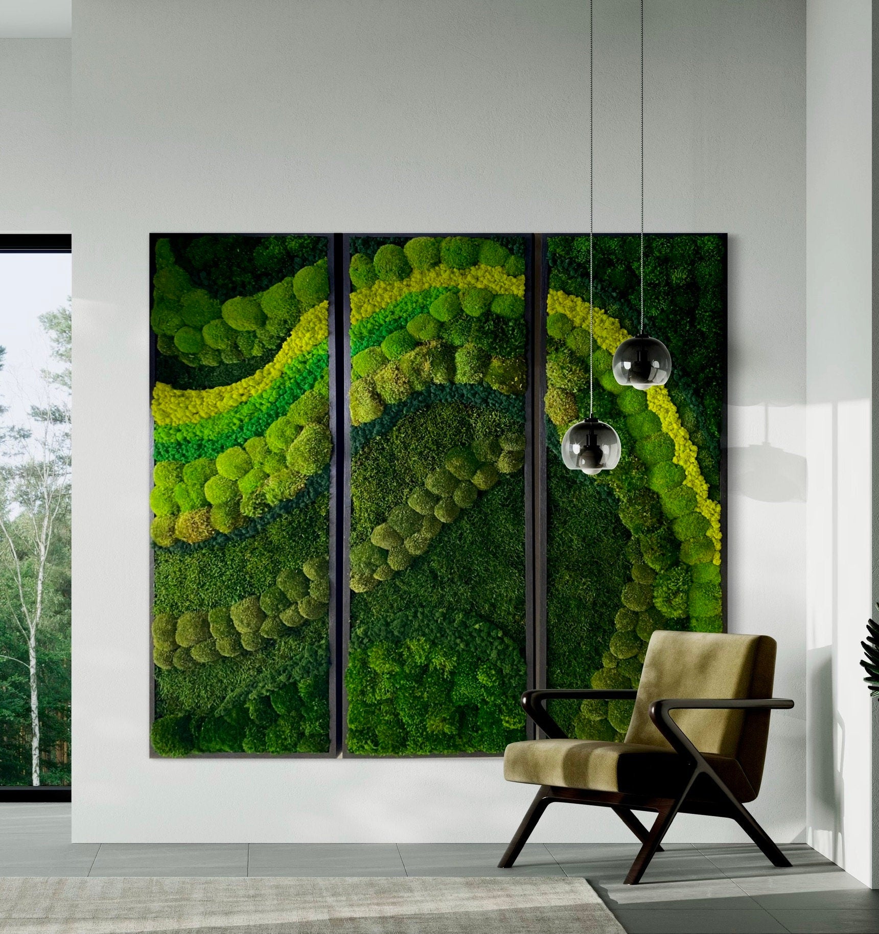Moss Wall Art. Wall Decor. Green wall. Oak frame Statement Art. Planted mosswall