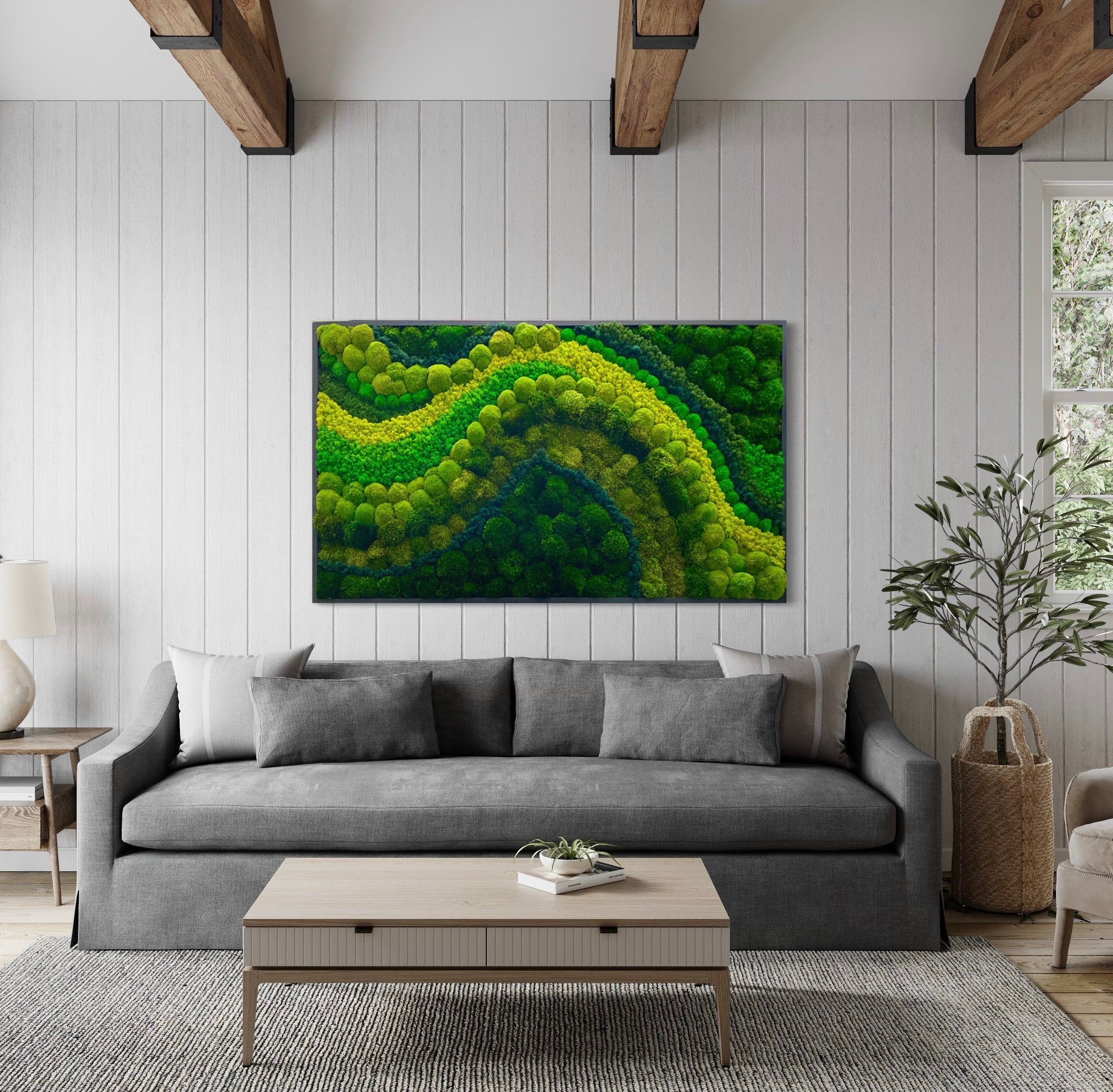 Moss Wall Art. Wall Decor. Green wall. Oak frame Statement Art. Planted mosswall