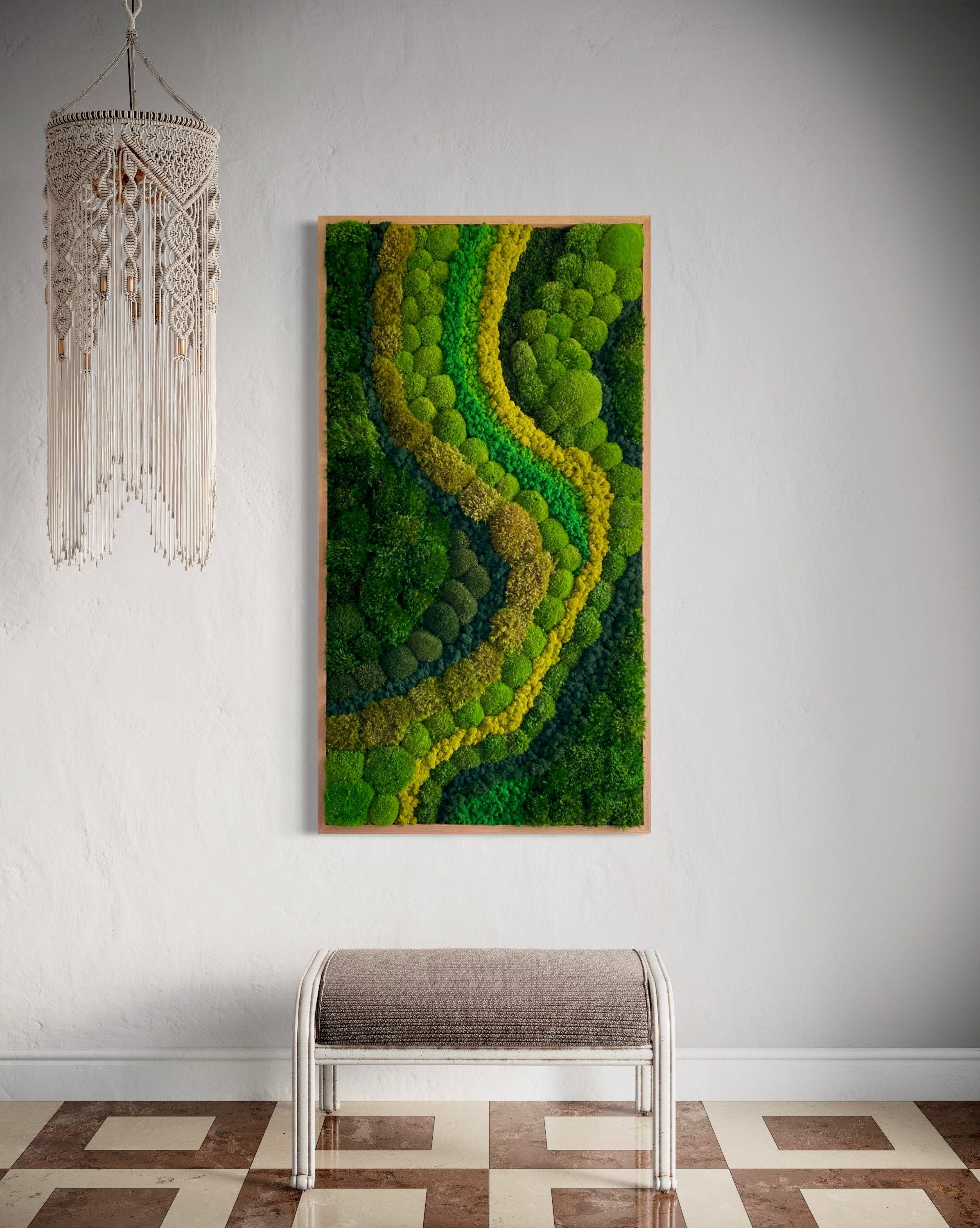 Moss Wall Art. Wall Decor. Green wall. Oak frame Statement Art. Planted mosswall