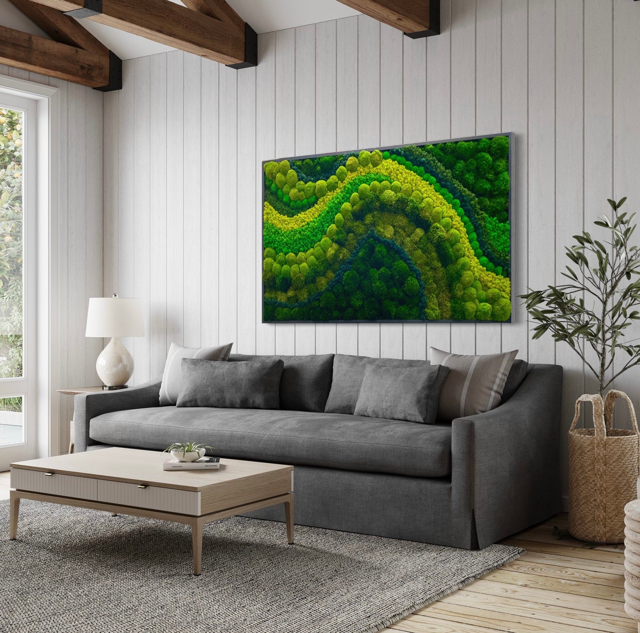 Moss Wall Art. Wall Decor. Green wall. Oak frame Statement Art. Planted mosswall