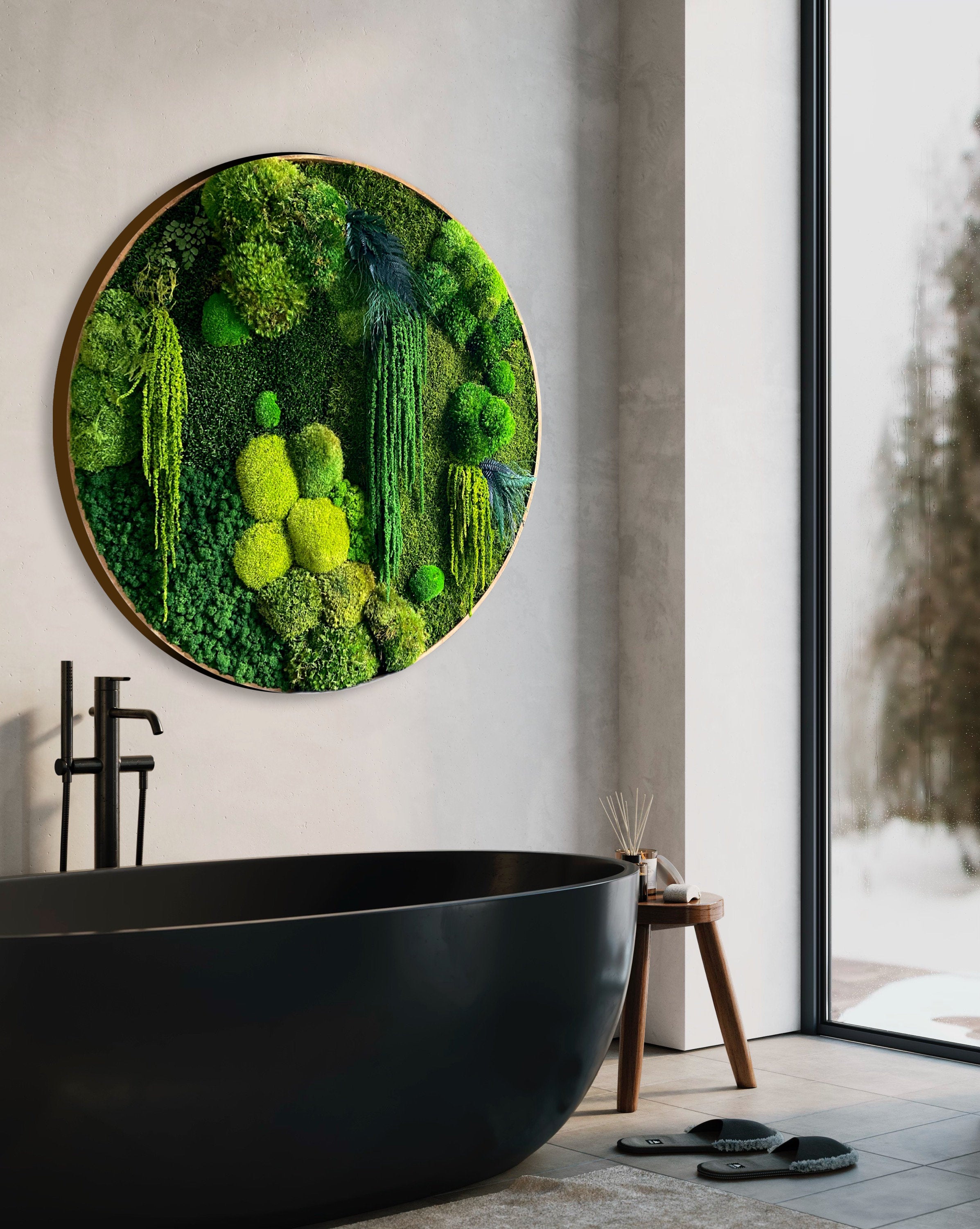 Large Moss wall art - Preserved Moss - Round art - circular art - green wall