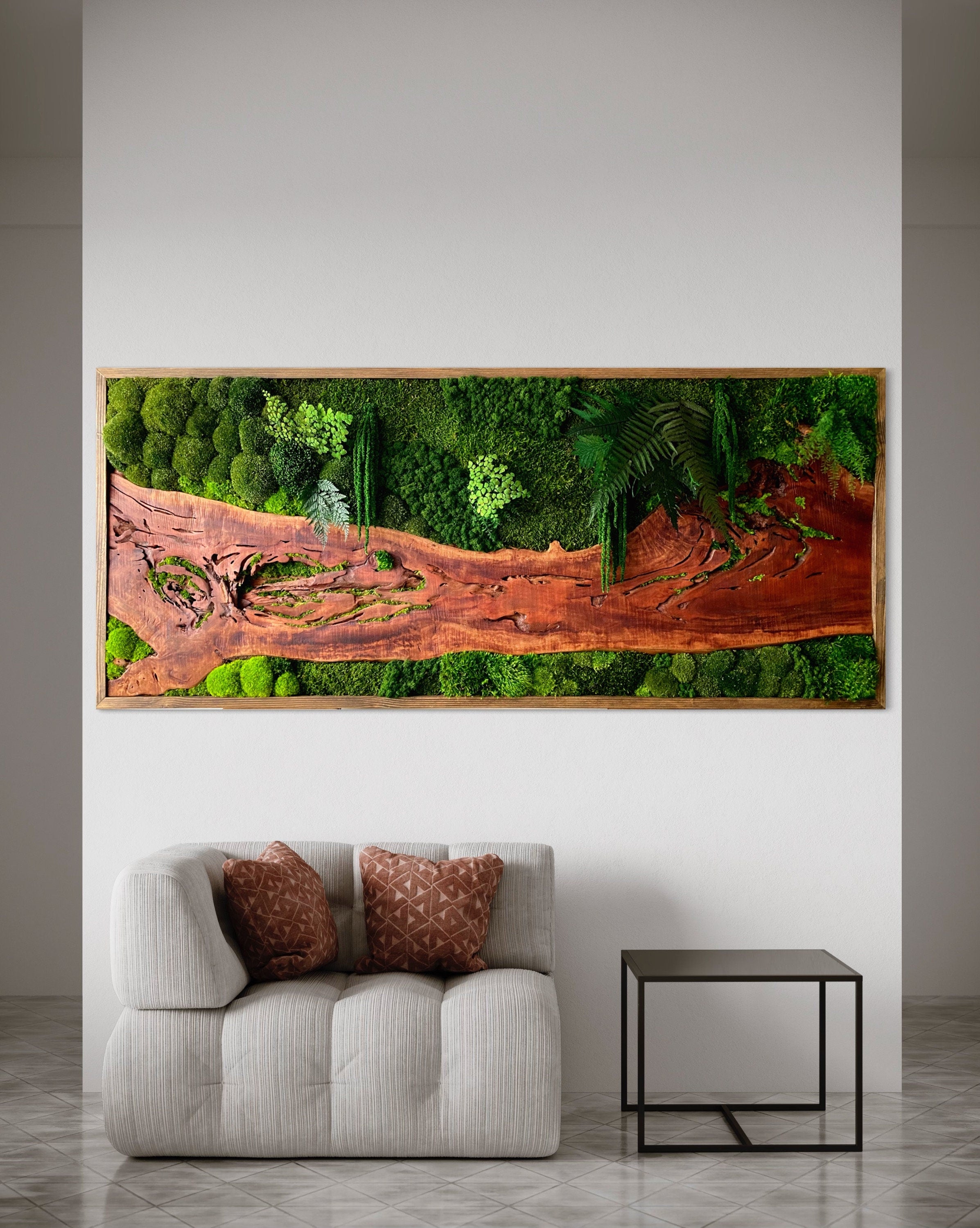 Moss Wall Art - Wood moss art - live Edge Art - Unique Statement Piece - Moss Art