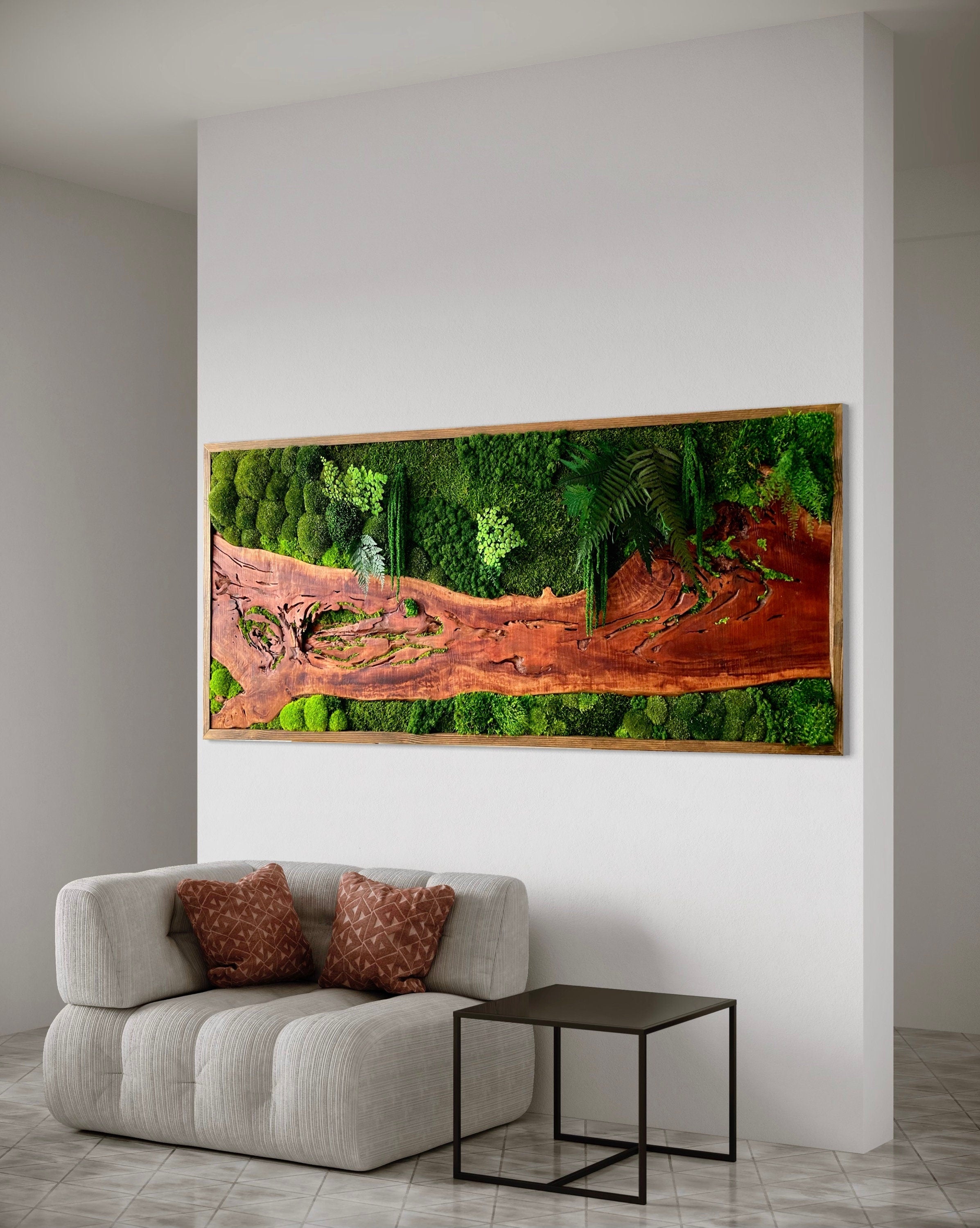 Moss Wall Art - Wood moss art - live Edge Art - Unique Statement Piece - Moss Art