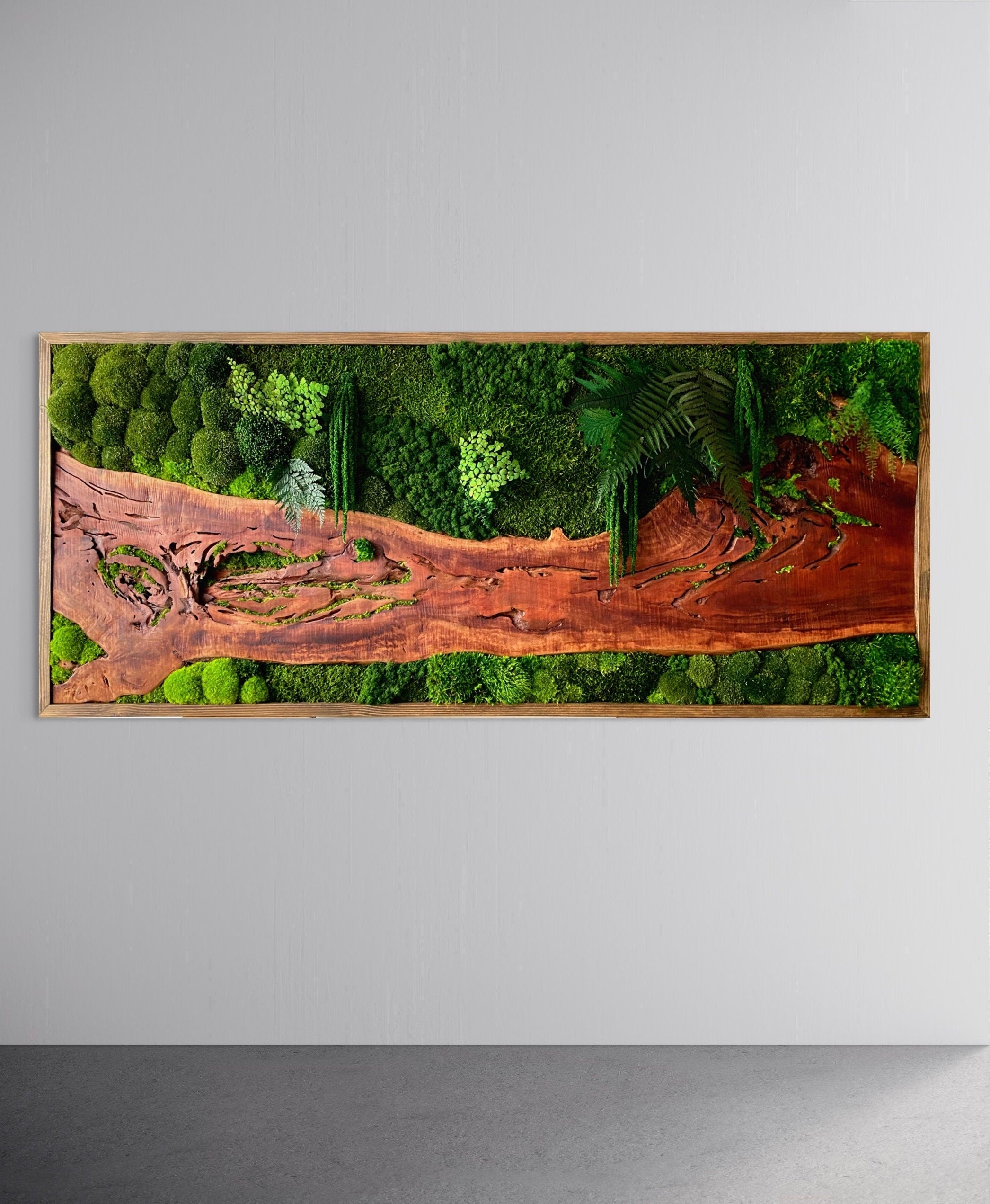 Moss Wall Art - Wood moss art - live Edge Art - Unique Statement Piece - Moss Art