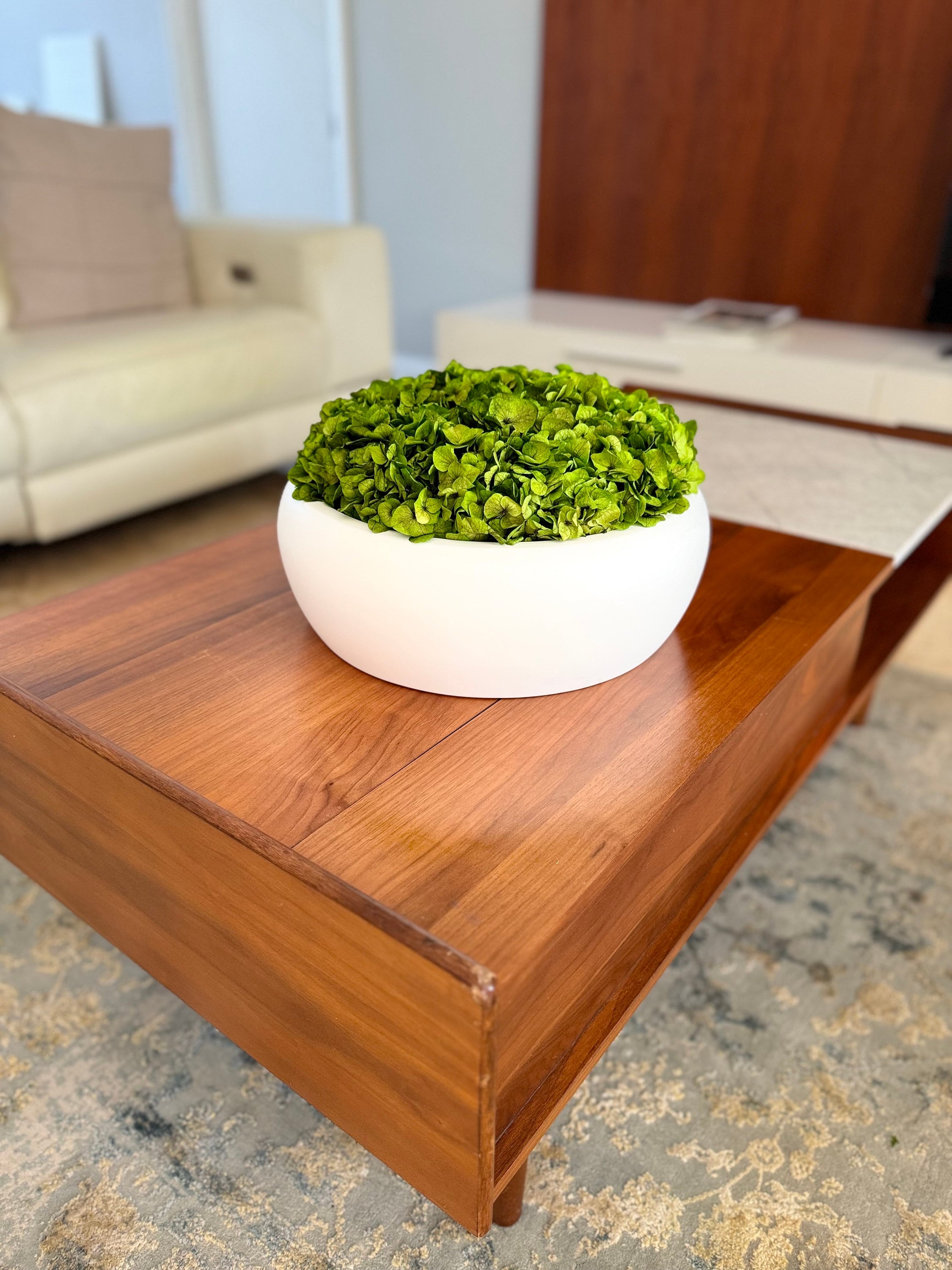 Large Hydrangea Centerpiece - Moss bowl arrangement - Modern Bowl with preserved flowers - Home decor