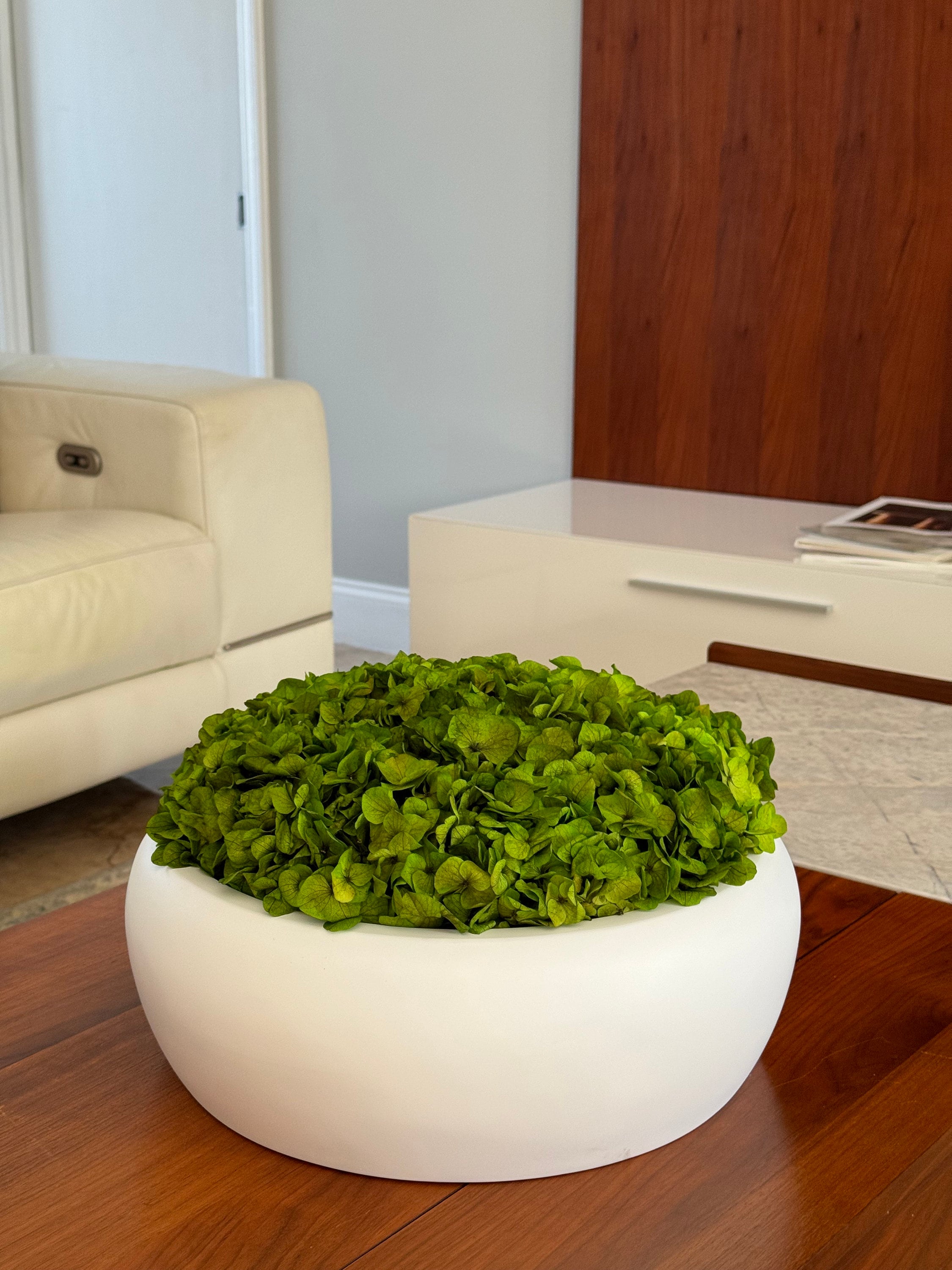 Large Hydrangea Centerpiece - Moss bowl arrangement - Modern Bowl with preserved flowers - Home decor