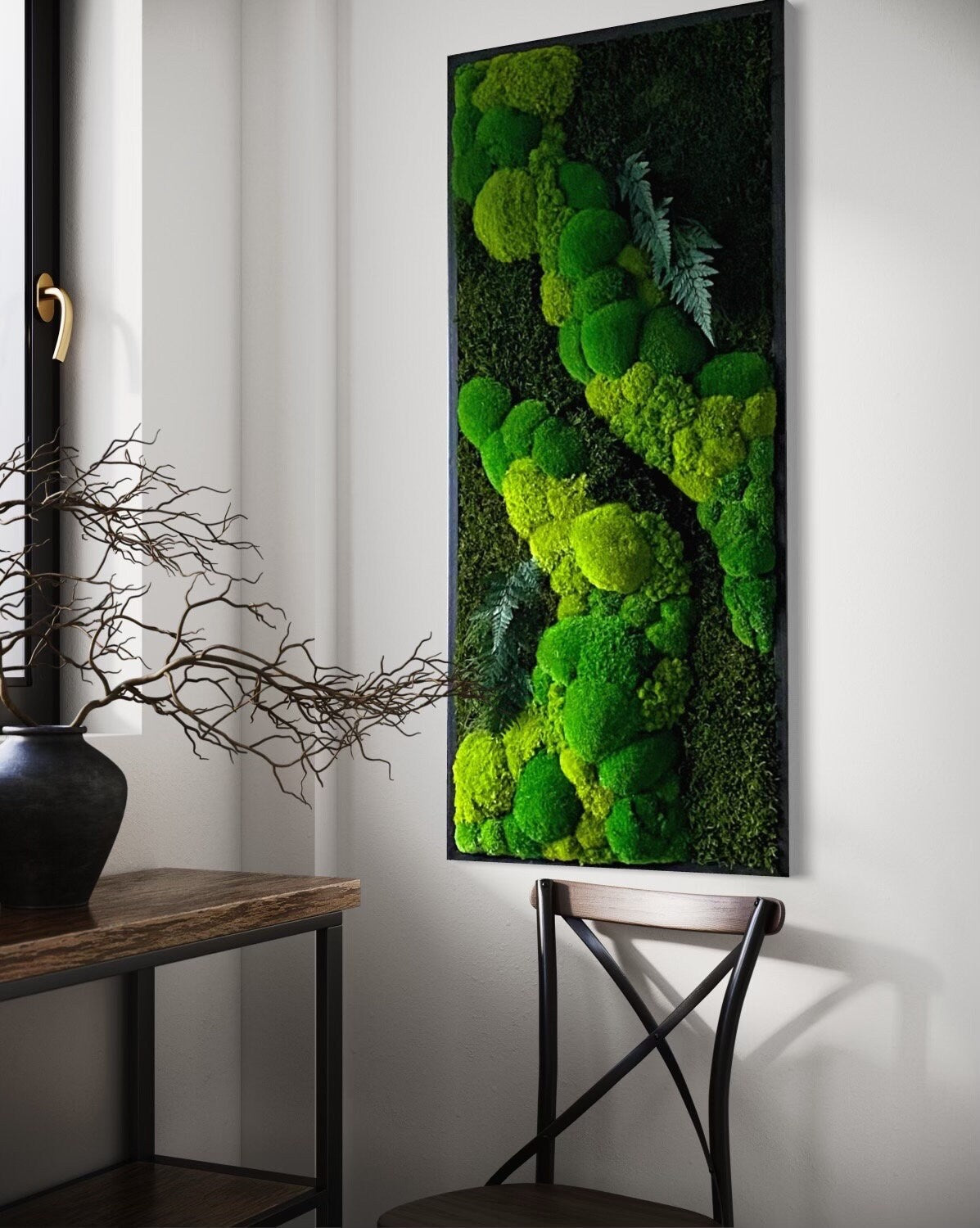 Moss Wall Art. Wall Decor. Green wall. Oak frame Statement Art. Planted mosswall