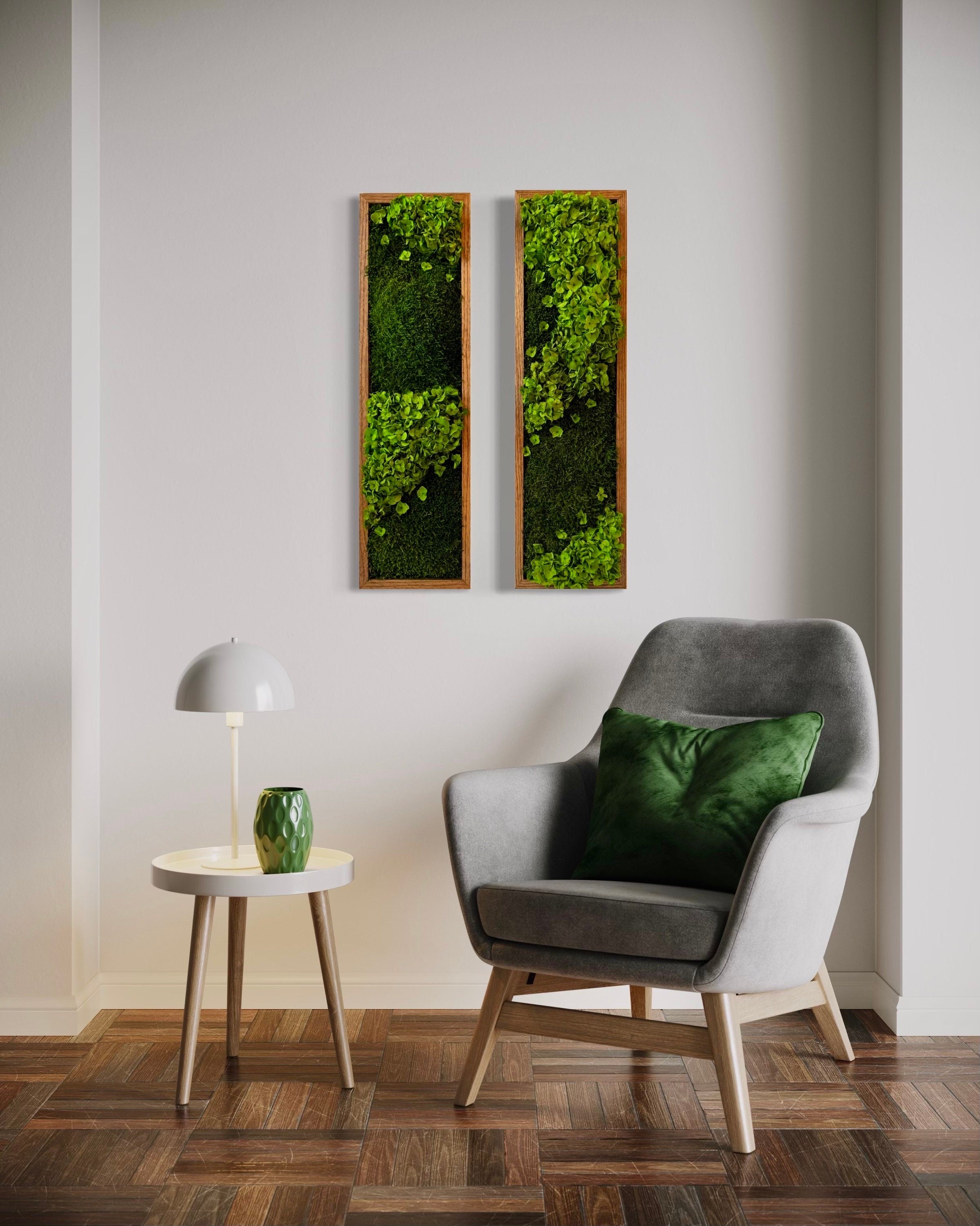 Set of 2 Moss Wall Art. Preserved Moss Art. Moss Art Panels. Green Wall Art.