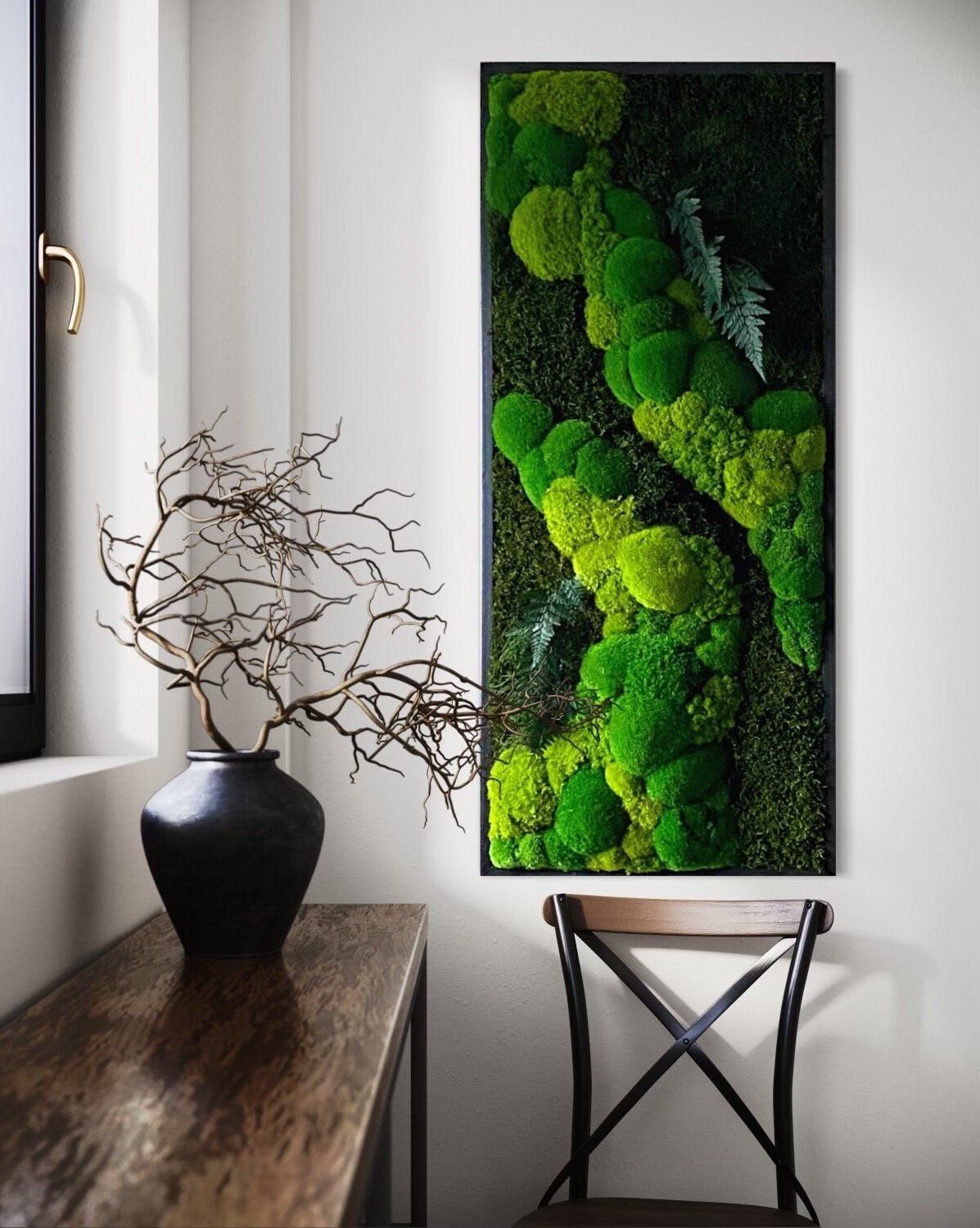Moss Wall Art. Wall Decor. Green wall. Oak frame Statement Art. Planted mosswall