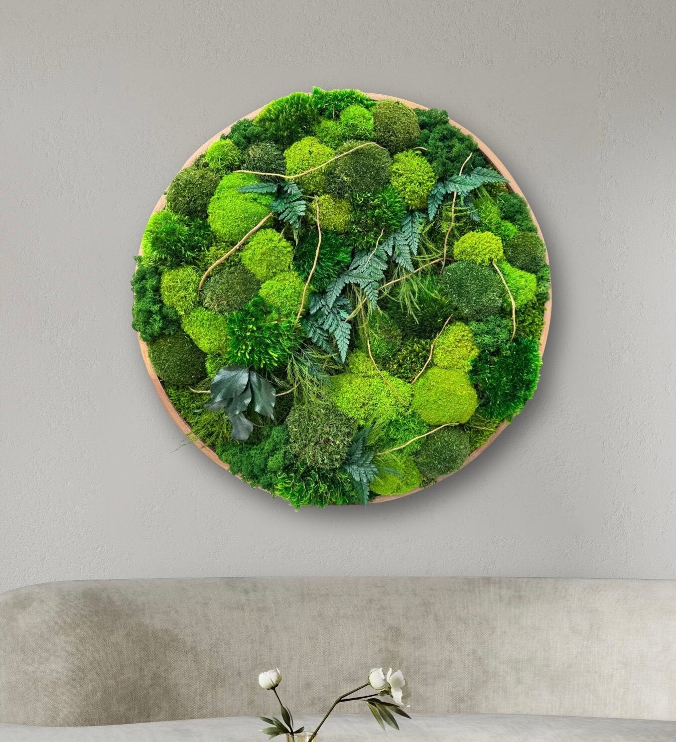 Moss Art. Moss Circle Frame. Planted Wall. Botanical living Art. Natural Home Decor. Planted Wall. Wall hanging with moss and plants