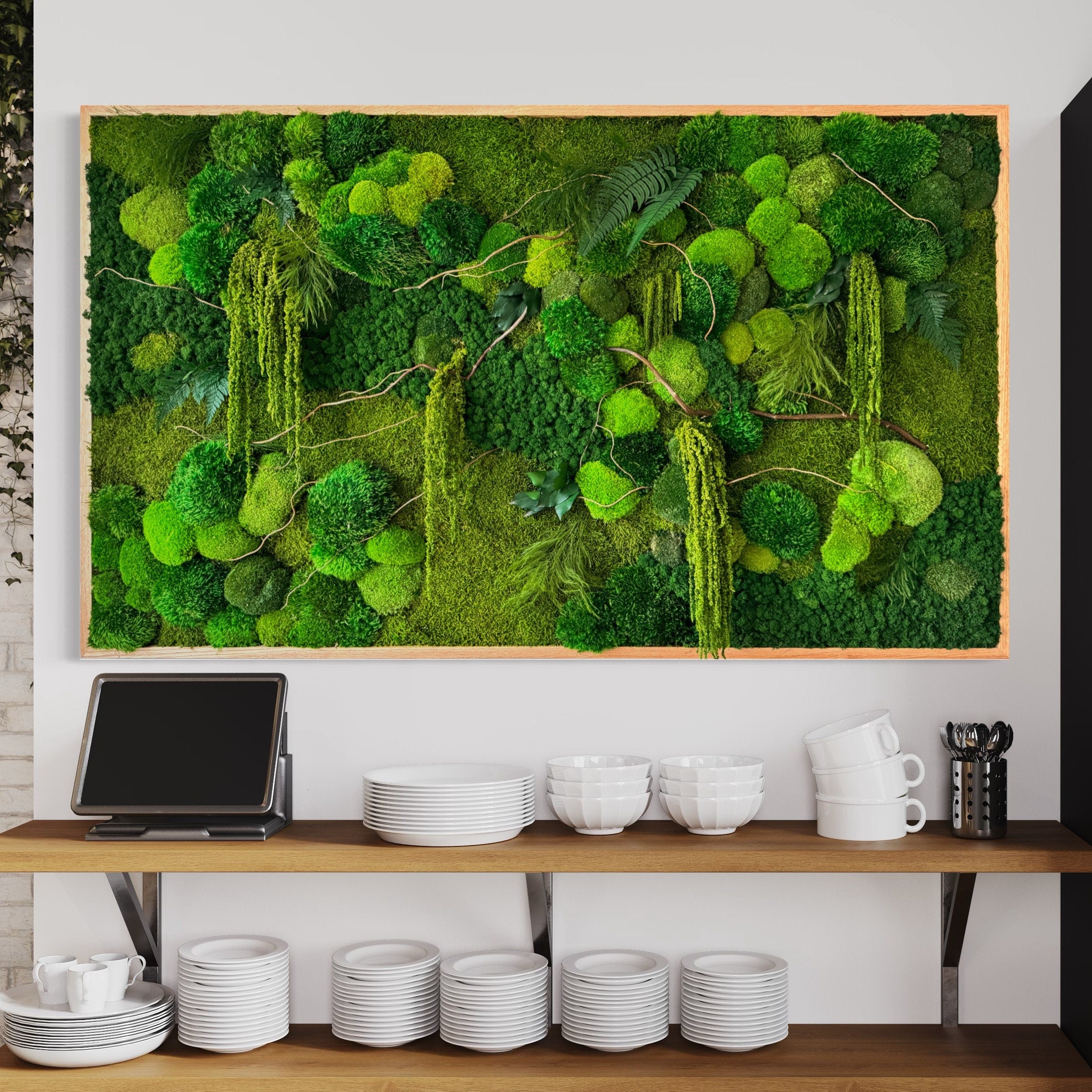 Moss wall art. Preserved Moss wall. Plant wall. Green Wall art with preserved plants