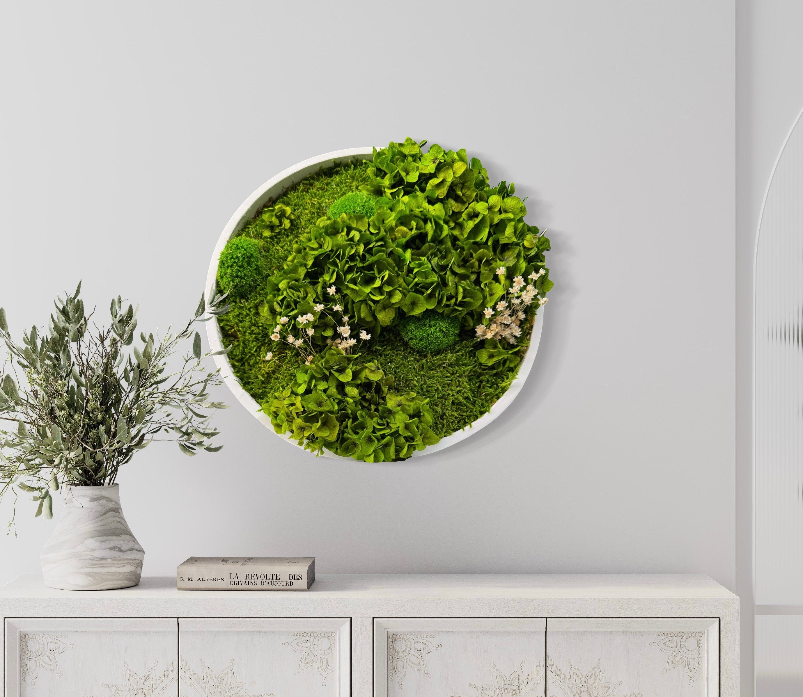 Moss wall - Preserved Moss - Round art - circular art - living wall - Moss Art - Green wall art
