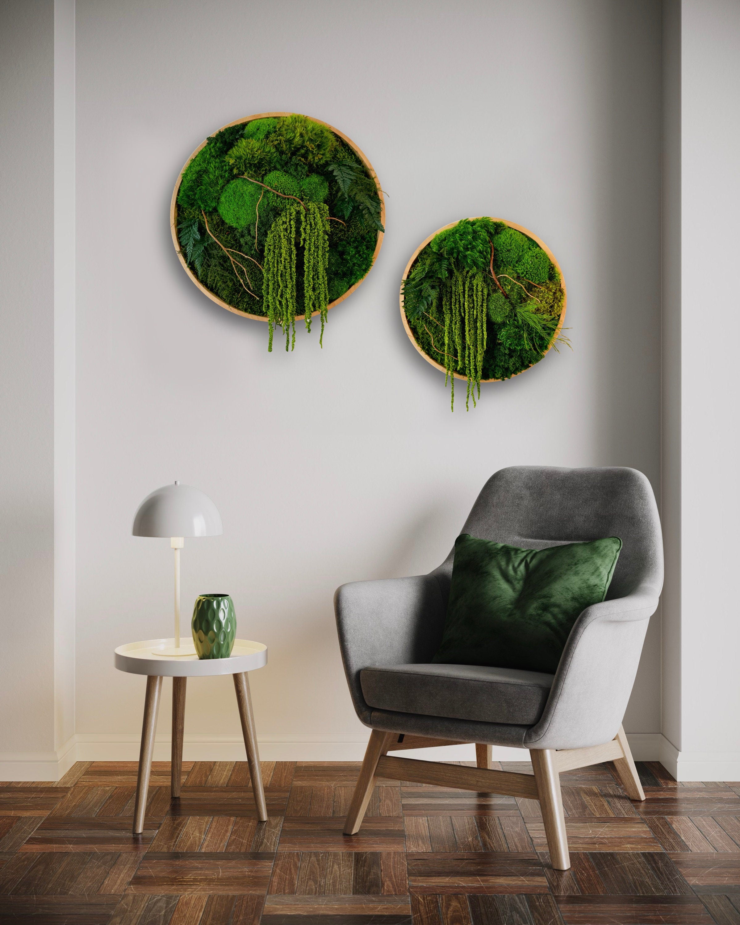 Moss wall art - Preserved Moss - Round art - circular art - Moss circles sets