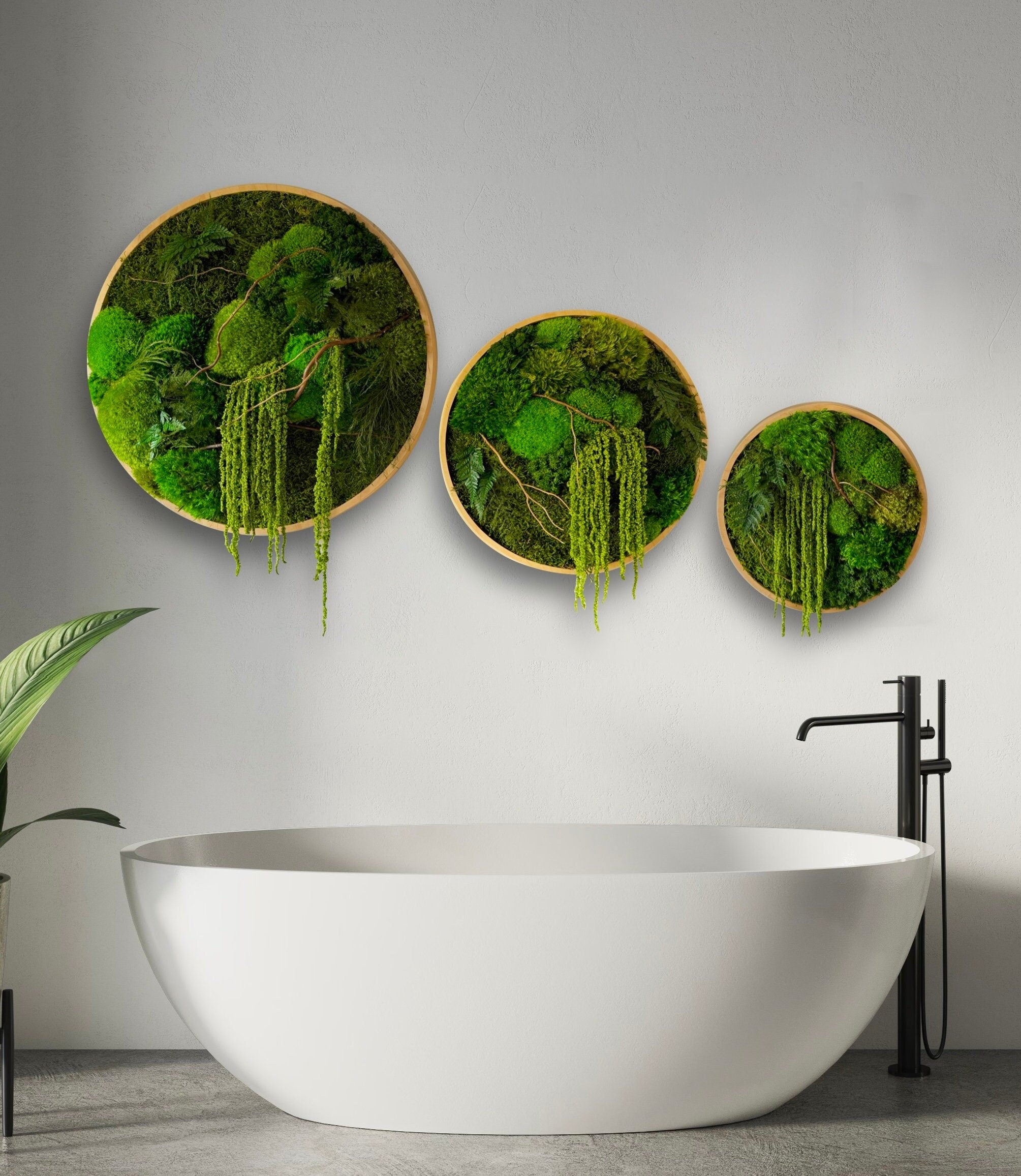 Moss wall art - Preserved Moss - Round art - circular art - Moss circles sets