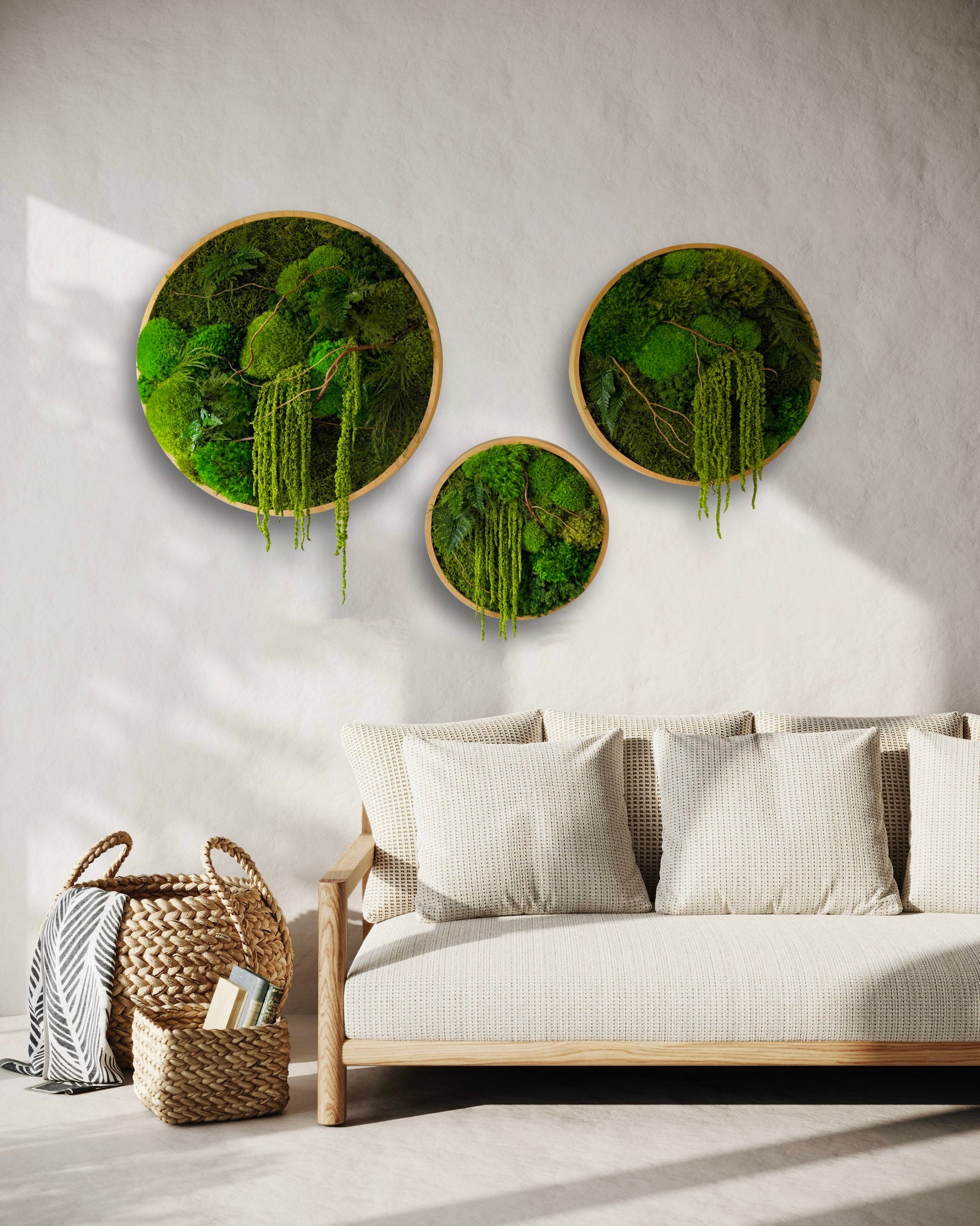 Moss wall art - Preserved Moss - Round art - circular art - Moss circles sets