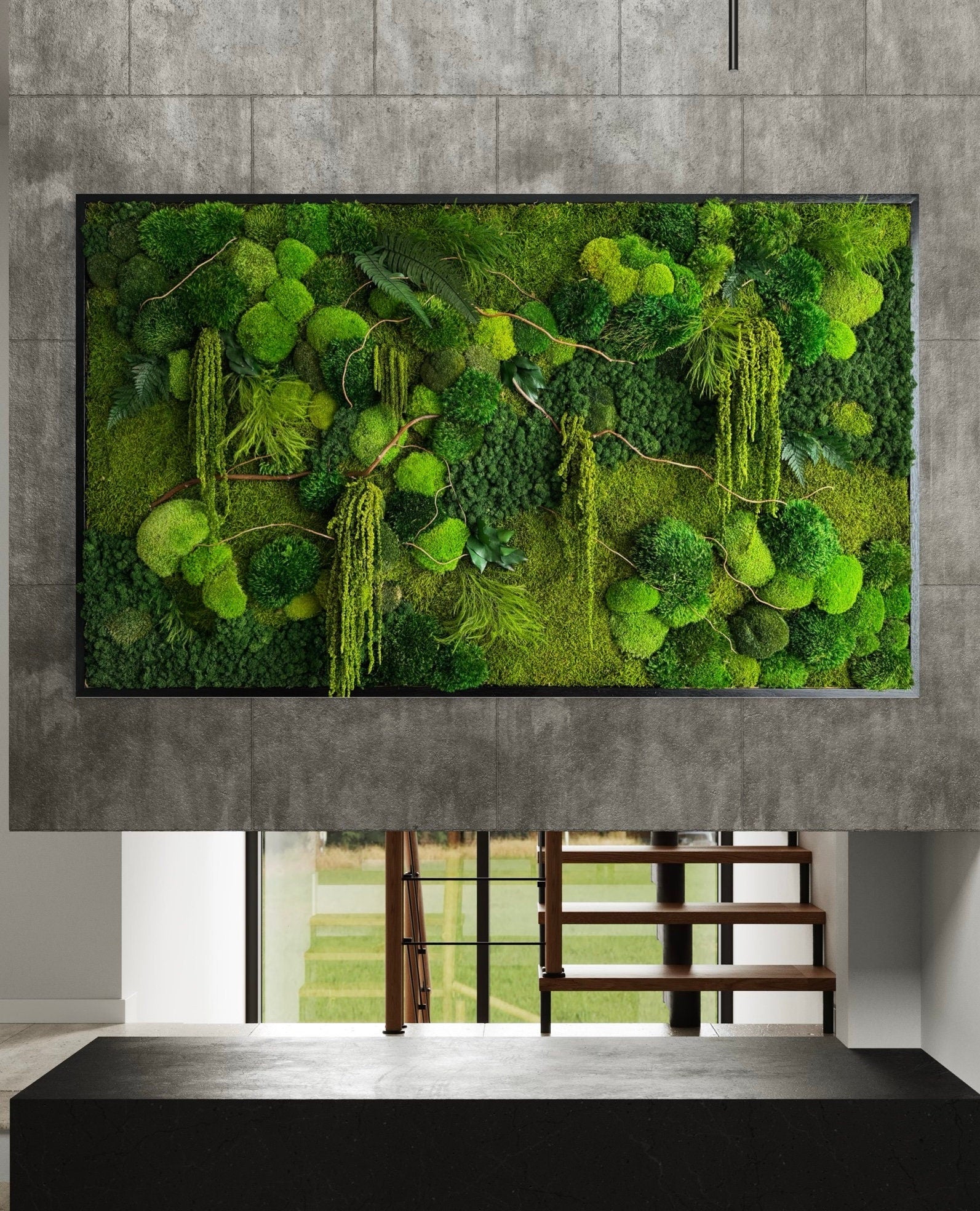 Moss wall art. Preserved Moss wall. Plant wall. Green Wall art with preserved plants