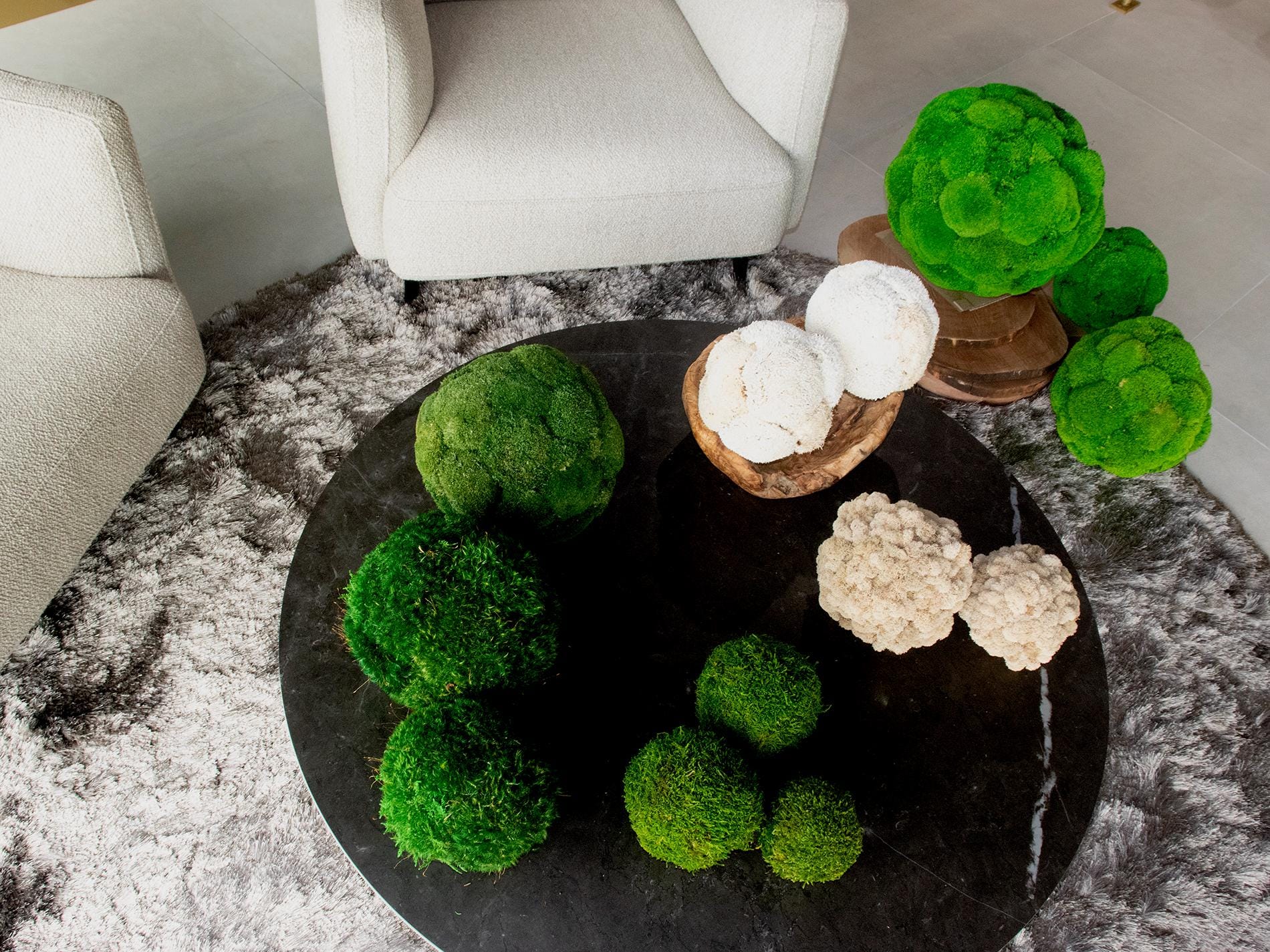 Mood Moss Balls, Decorative Sphere, Preserved moss balls, Moss centerpiece, Decorative Orbs, Dark green moss balls.