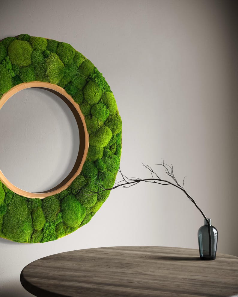 Moss Wall Art - Round wall art - Moss Ring - Preserved Moss Art with LED lighting - Statement Wall Art