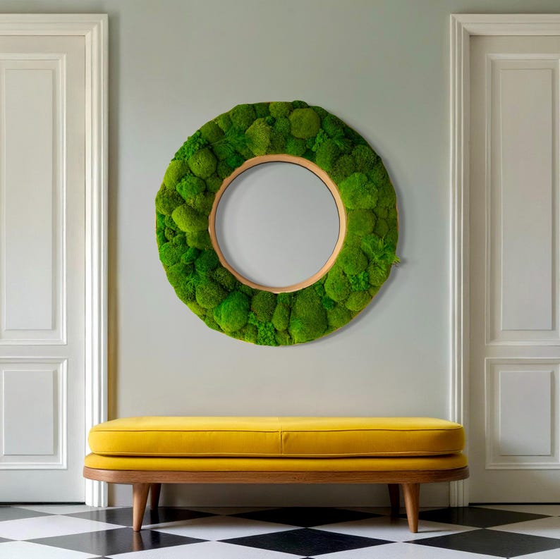 Moss Wall Art - Round wall art - Moss Ring - Preserved Moss Art with LED lighting - Statement Wall Art