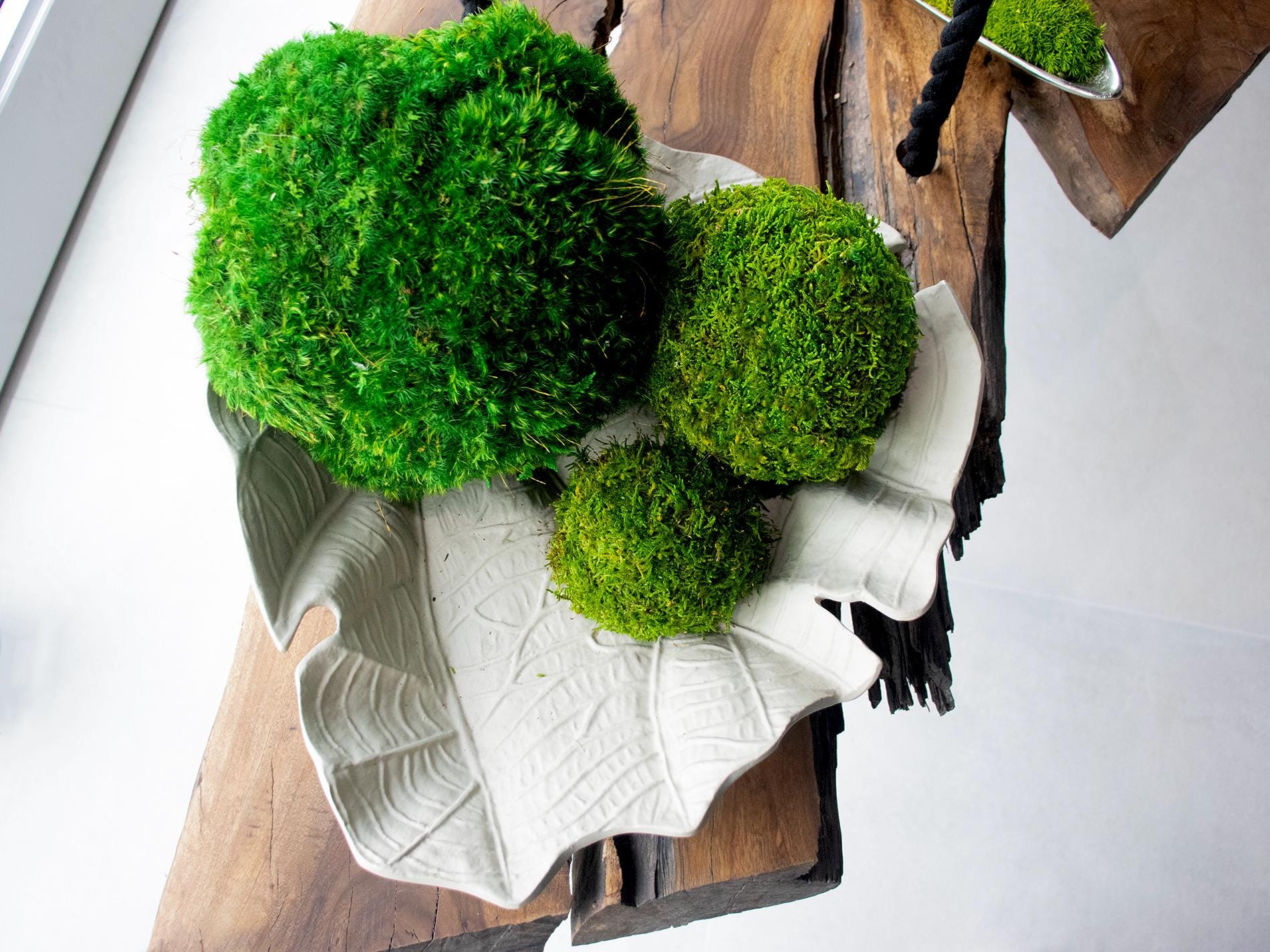 Mood Moss Balls, Decorative Sphere, Preserved moss balls, Moss centerpiece, Decorative Orbs, Dark green moss balls.